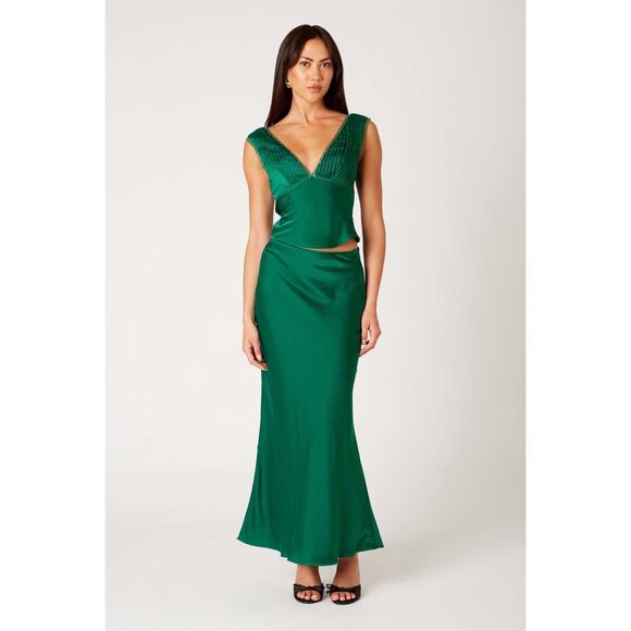 NIA ARLO TOP & Maxi Satin SKIRT SET IN  COLOR EMERALD size S NWT$148 - Picture 1 of 8